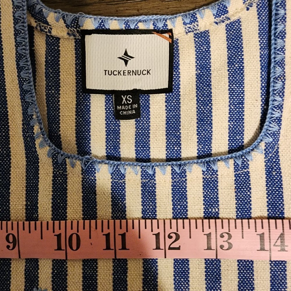 Tuckernuck Blue Stripe Mini Sullivan Embroidered Caftan NWOT Blue & White XS - Picture 6 of 8